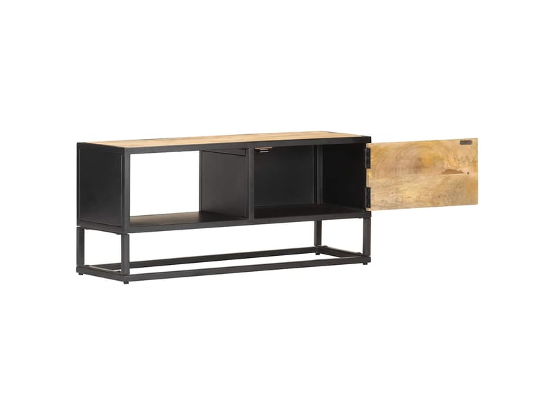  Meuble tv - banc tv - meuble de rangement avec porte sculptée 90x30x40 cm bois de manguier brut  - Conforama C