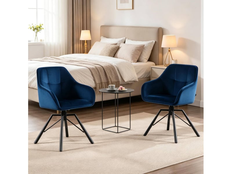  Lot de 2 chaises de salle à manger 57x50x82,5cm, structure métallique bleue, pivotante, avec accoudoirs  - Conforama D