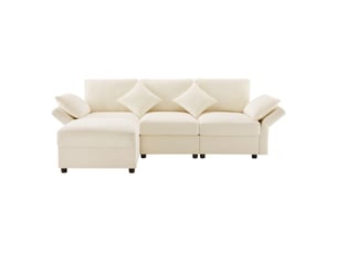 Canapé d'angle modenvie en chenille beige 218 x 156,5 x 86 cm avec pouf et accoudoirs réglables