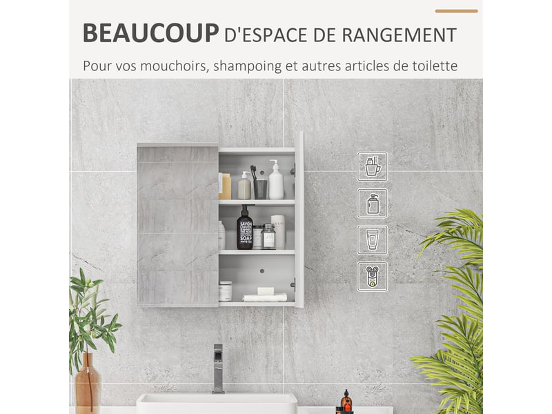  Armoire de toilette murale 2 portes miroir blanc 60 x 15 x 60 cm  - Conforama D