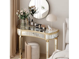Console demi-lune miroir 120x38x78 cm dorée et argentée avec tiroir
