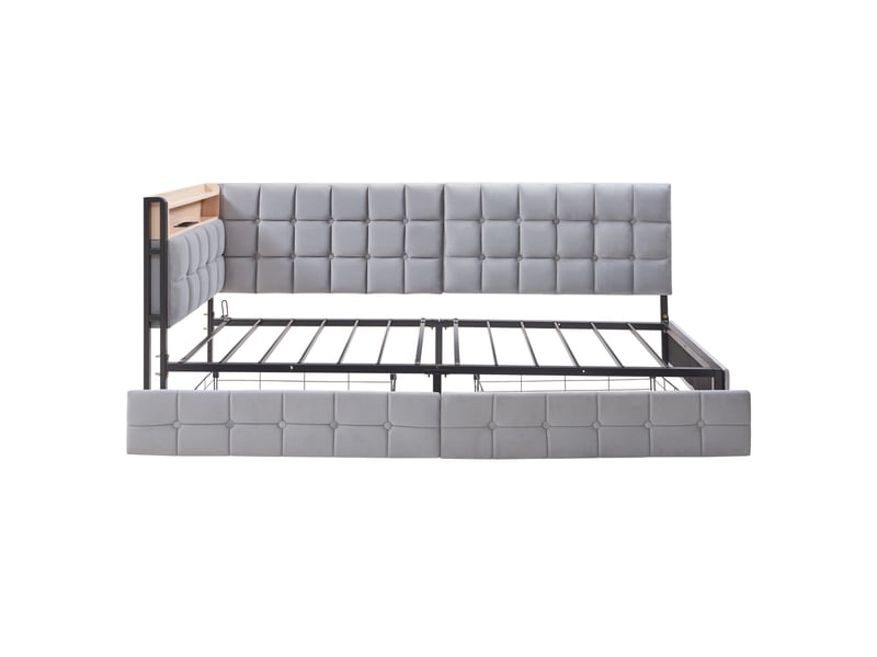  Lit banquette enfant 90x200 cm gris, 2 tiroirs, lampe led, usb et usb-c intégrés  - Conforama A