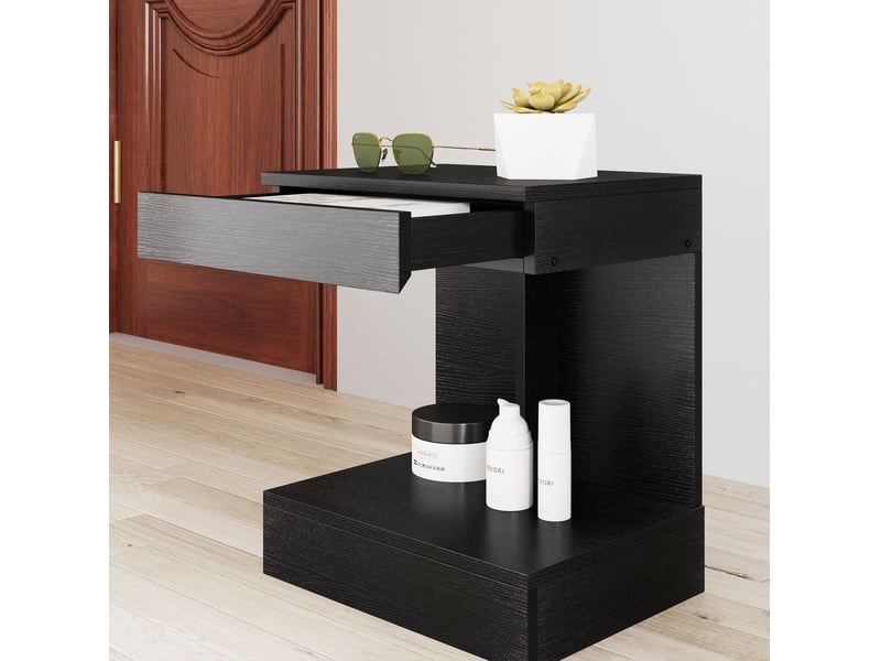  Table de chevet 40x30x46 cm avec tiroir et niche bois noir  - Conforama C