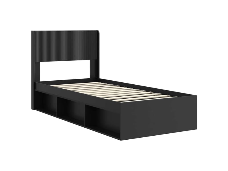 Lit simple- lit adulte -  cadre de lit avec rangement et tête de lit noir 90 x 190 cm  - Conforama C