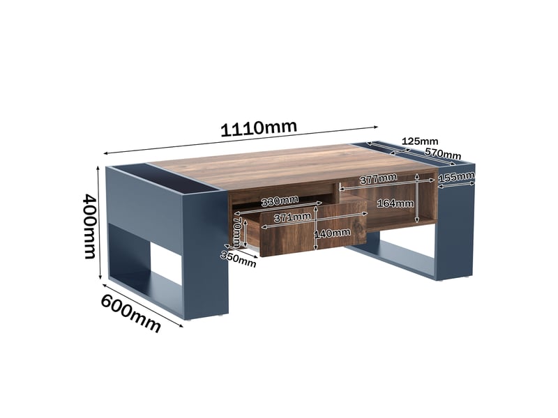  Table basse bicolore décor bois et anthracite – 1 tiroir, rangements – 111 x 60 x 40 cm  - Conforama D