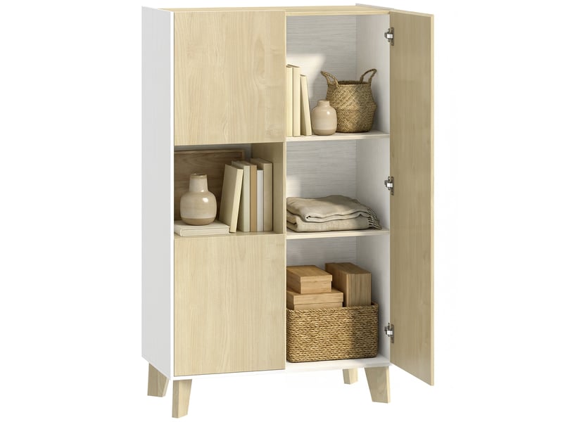  Buffet de salon, meuble de rangement à 6 compartiments avec portes à fermeture amortie, 80 x 40 x 135 cm, bois blanc et naturel  - Conforama A