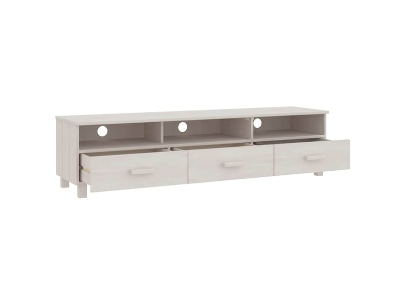  Meuble tv - banc tv - meuble de rangement hamar blanc 158x40x40 cm bois massif de pin  - Conforama E