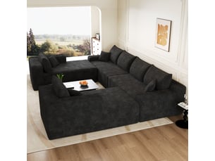 Canapé modulable convertible 2 places 302 x 242 x 83 cm, canapé-lit sans structure, rembourrage mousse, design minimaliste, velours côtelé, noir