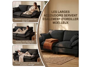 Canapé d'angle modulable convertible en l 4 places 263 cm chenille noire avec ottomane amovible