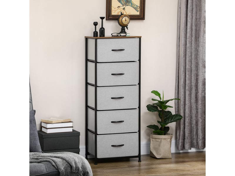  Commode 5 tiroirs meuble de rangement tiroir en tissu pliant - structure acier noir - 45 x 30 x 116 cm gris  - Conforama A