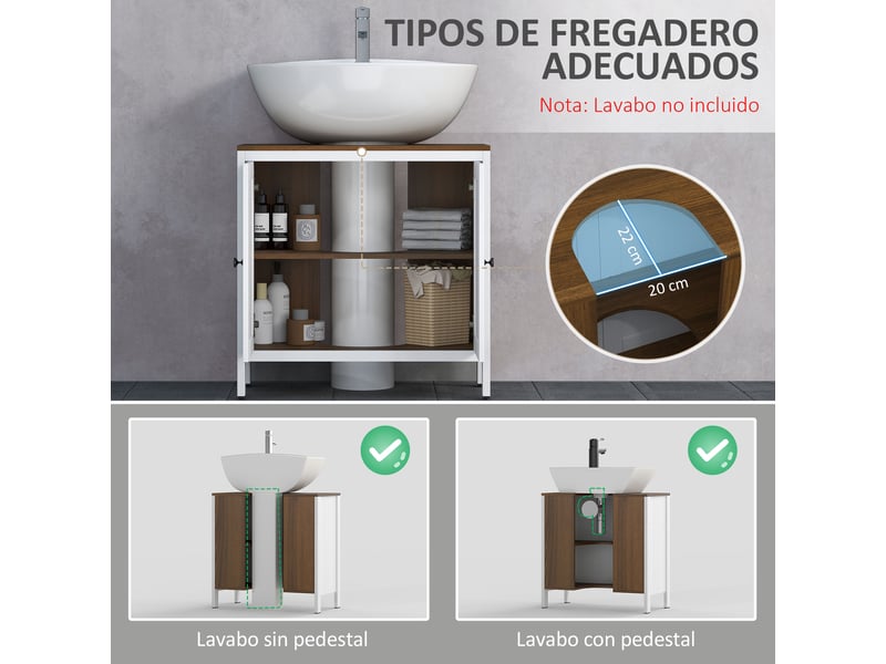  Meuble sous lavabo 60 x 30 x 60 cm, 2 portes encadrées et étagère réglable  - Conforama R