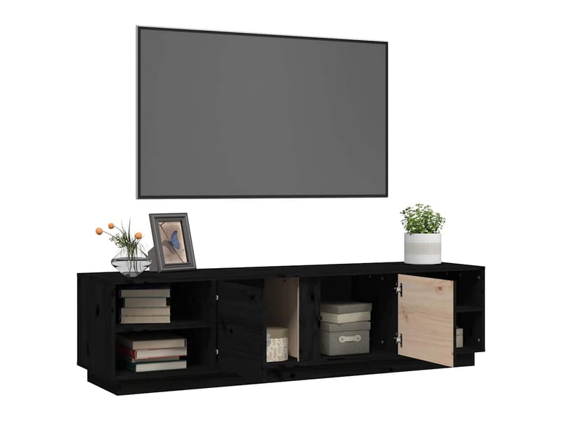  Meuble tv - banc tv - meuble de rangement noir 156x40x40 cm bois de pin massif  - Conforama E