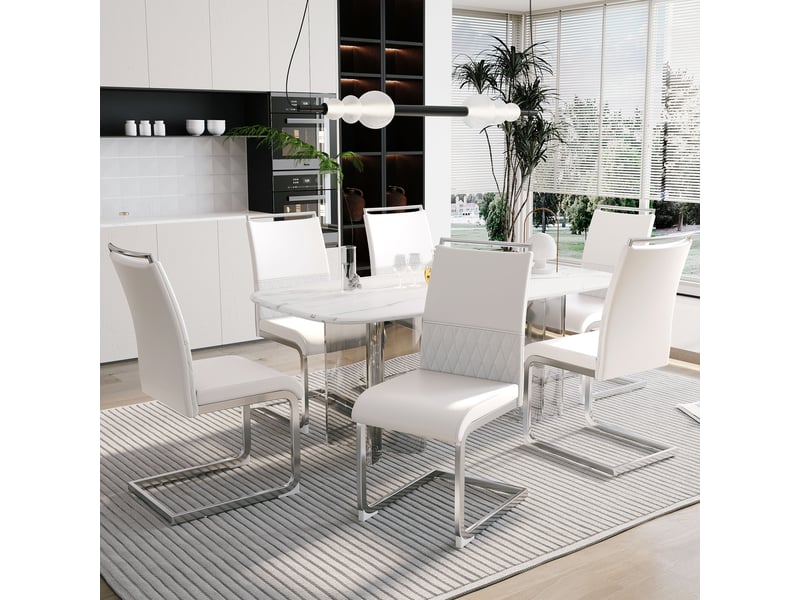  Lot de 6 chaises de salle à manger,42x48x95 cm,pu et lin,blanc  - Conforama B