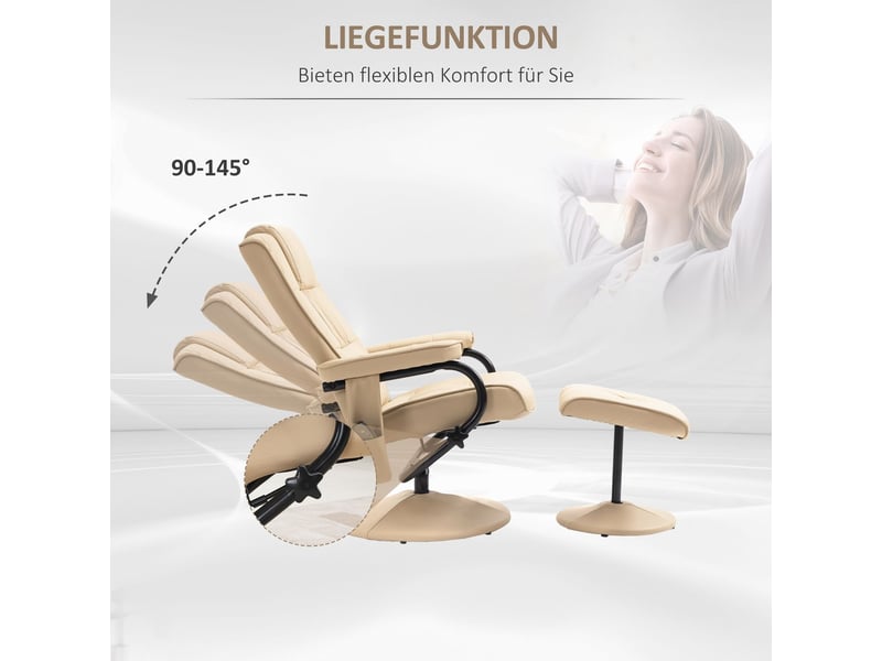  Chaise 77 x 84 x 95 cm fonction relax fonction massage fauteuil tv tabouret cuir synthétique blanc crème  - Conforama E