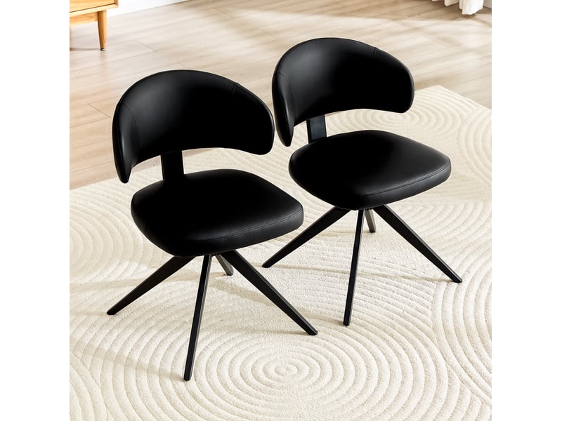  Lot de 2 chaises de salle à manger pivotantes noires en pu avec dossier arrondi  - Conforama C
