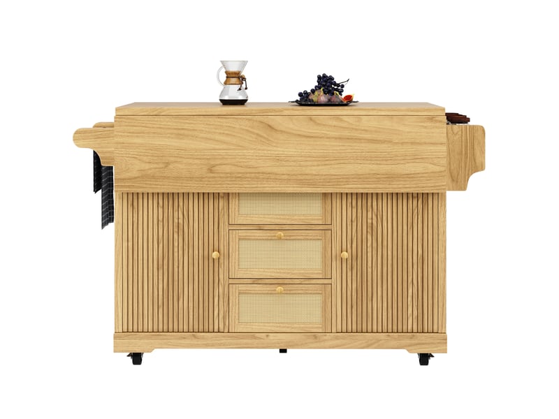  Desserte de cuisine extensible avec 3 tiroirs 2 portes et étagères réglables sur roulettes pour cuisine et balcon  - Conforama A