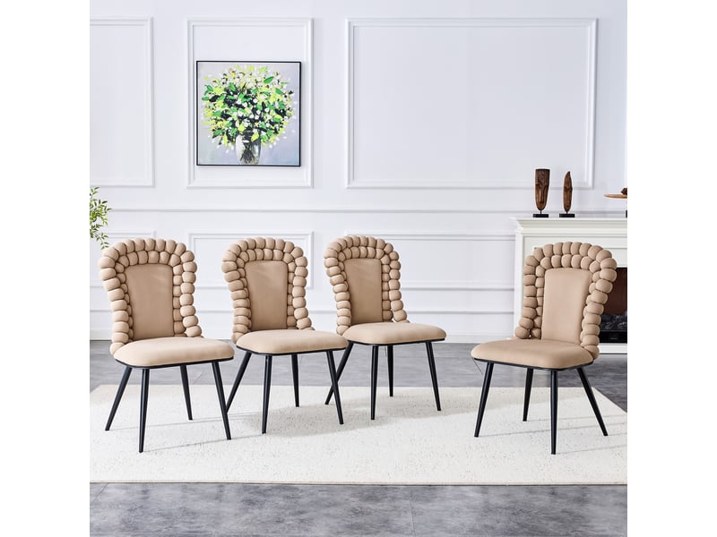  Lot de 2 chaises 47x51x95 cm dossier haut orné d'une chaîne de perles, velours doux, structure métal noir, camel clair  - Conforama W
