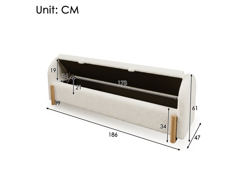  Banc coffre 186x47x61 cm avec rangement hydraulique, bois et mdf, blanc  - Conforama C