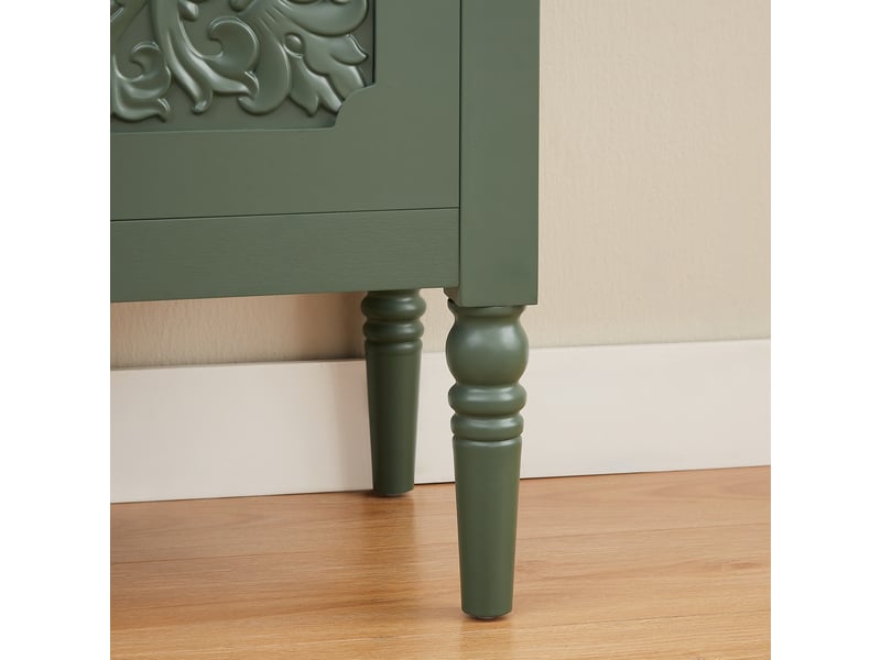  Buffet et enfilade rétro à portes sculptées, poignées en métal et bords arrondis pour salon, vert, 160×40×89 cm  - Conforama E