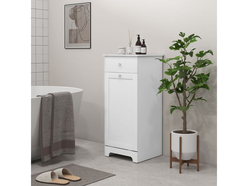 Meuble de salle de bain avec panier à linge et tiroir de rangement – 40 x 38 x 90,5 cm (l x l x h) – blanc - Conforama D