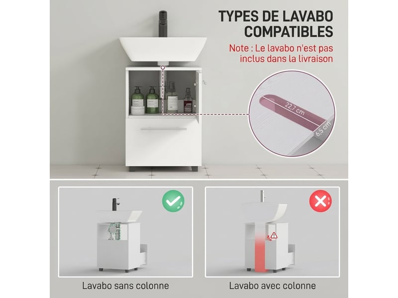  Meuble sous lavabo blanc avec tiroir et découpe en u 41.5x35.5x59cm  - Conforama C