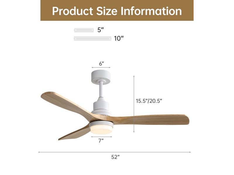  Ventilateur de plafond led dimmable 132 cm moteur dc réversible avec télécommande 3 pales bois 6 vitesses  - Conforama B