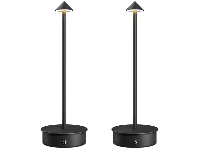  Lot de 2 lampes de table led rechargeables avec port usb, commande tactile et intensité lumineuse réglable, ø10 x 30 cm, noires  - Conforama A