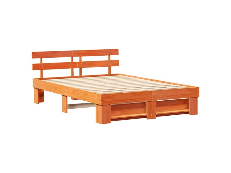  Lit double- lit adulte -  cadre de lit avec tête de lit brun  150 x 200 cm pin massif  - Conforama C