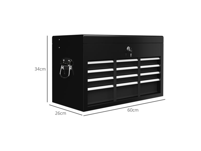 Caisse à outils en acier rouge et noir 60 × 26 × 34 cm, 6 tiroirs, serrure et poignée, rangement sécurisé - Conforama E
