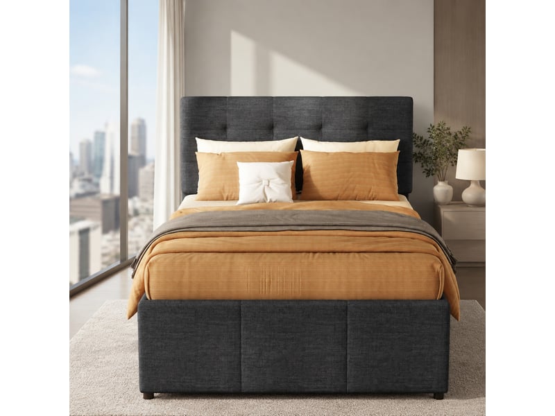  Lit gigogne 90x200 cm avec 3 tiroirs et tête de lit réglable, gris  - Conforama C