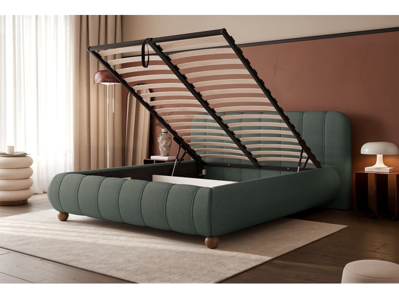 Selsey malunna - lit rembourré sur pieds boules - 200x200 cm - chenille vert sauge Malunna - Conforama D