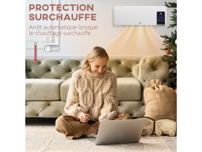  Radiateur soufflant mural chauffage céramique ptc - 1000 w 2000 w oscillation minuterie avec télécommande blanc  - Conforama R