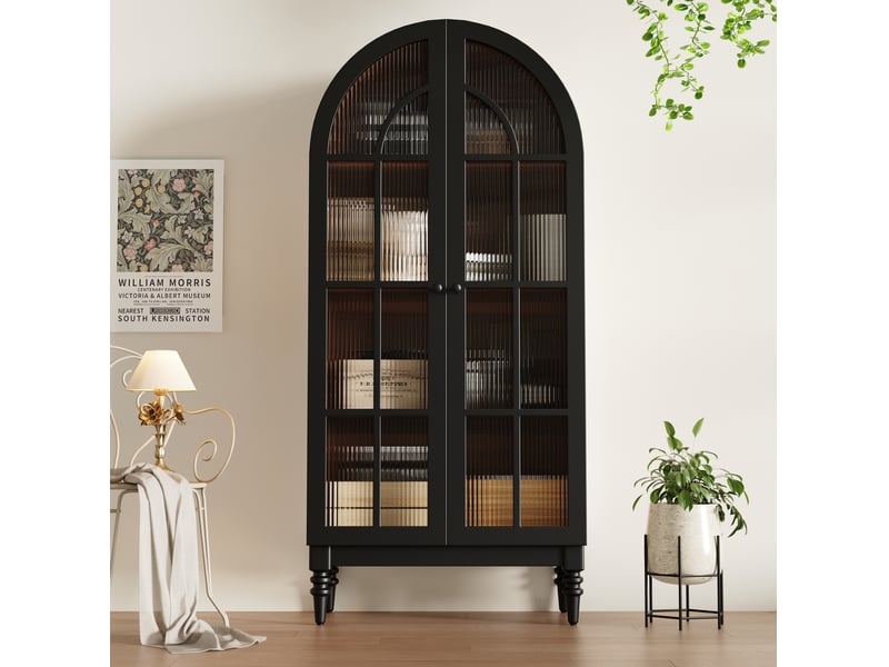 Lot de 2 armoires hautes vitrées 152x35.5x165 cm en mdf noir - Conforama W