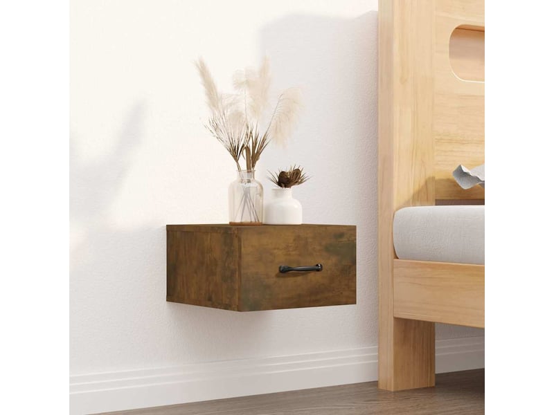  Lot de 2 tables de chevet - cabinet de chevet - table de nuit murales chêne fumé 35x35x20 cm  - Conforama B