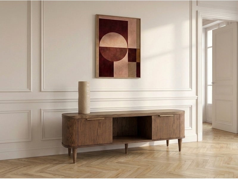 Bobochic meuble tv 2 portes 180 cm mazargues placage chêne massif marron foncé MAZARGUES - Conforama C