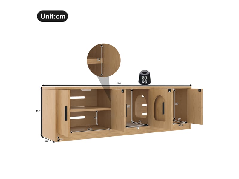  Meuble cache-litière décor chêne 140 × 40 × 45,5 cm, rangements et griffoir IKSETERA TRADING LTD - Conforama C