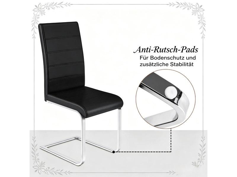  Lot de 2 chaises de salle à manger,40x51x100 cm,à piètement luge,pu,noir  - Conforama D