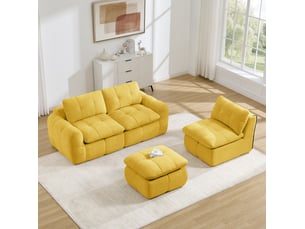 Canapé modulable en l 3 places 264x160x68 cm avec ottomane jaune