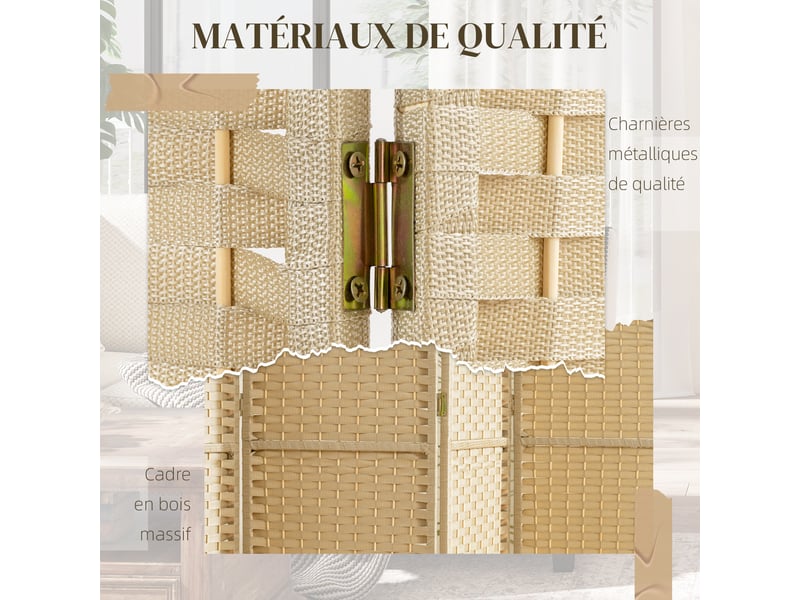  Paravent interieur en bois 6 panneaux 240 x 170 cm séparateur de pièce pliable pour salon, naturel, chambre à coucher  - Conforama R
