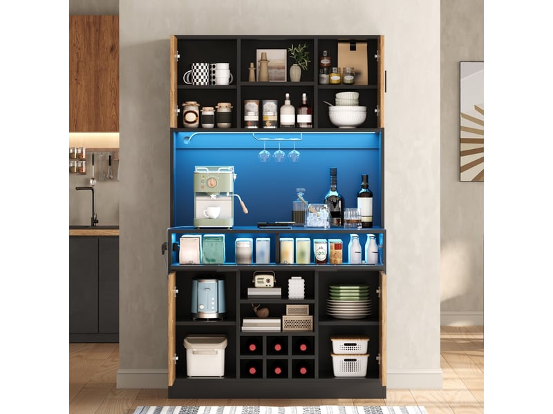  Meuble de cuisine muvano, buffet haut de cuisine avec éclairage led, naturel, 105 × 40 × 180 cm  - Conforama C
