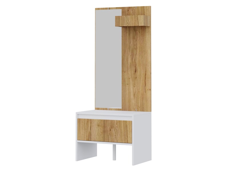  Portemanteau avec banc et rangement 60 x 145 cm en panneau de particules blanc et naturel  - Conforama D