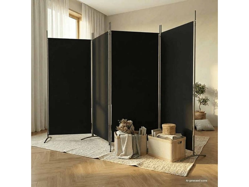  Paravent | cloison de séparation 4 panneaux noir 346x180 cm tissu  - Conforama B