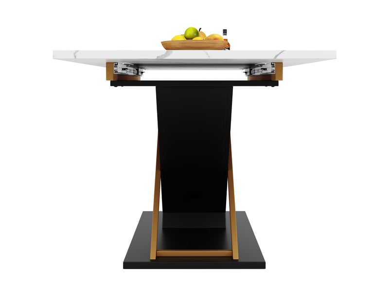  Table extensible 75,4x80x120-160 cm effet marbre, pieds dorés, noir  - Conforama D