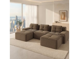 Canapé modulaire en u 293x177x69 cm 3 places avec ottoman velours côtelé marron