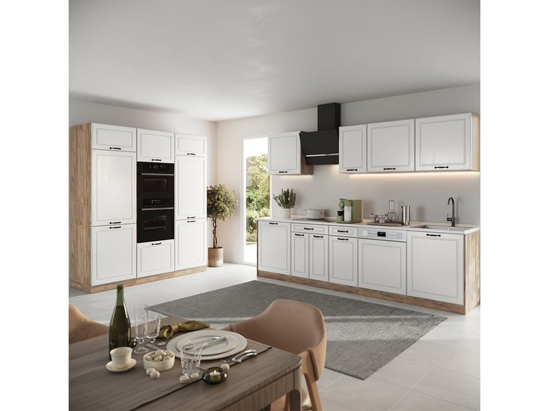  Vicco cuisine, blanc campagnechêne doré, 180cm plan de travail marbre  - Conforama C