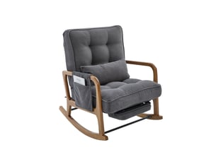 Fauteuil à bascule de salon 70x80x92cm – rocking chair avec repose-pieds rétractable, dossier inclinable et oreiller lombaire – velours côtelé - gris