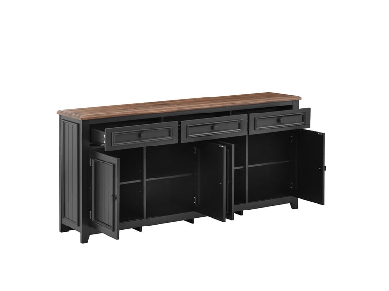  Buffet noir, 3 tiroirs, 4 portes, rangement, étagères réglables, design moderne, structure robuste - mdf - 160x35x76cm  - Conforama D