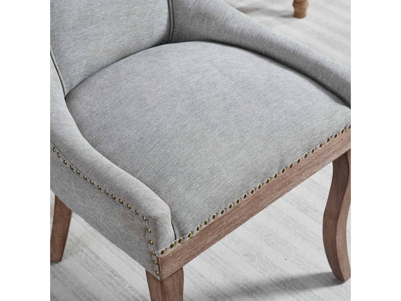 Lot de 2 chaises de salle à manger gris, tissu épais, pieds bois massif, clous décoratifs – conforama  - Conforama E