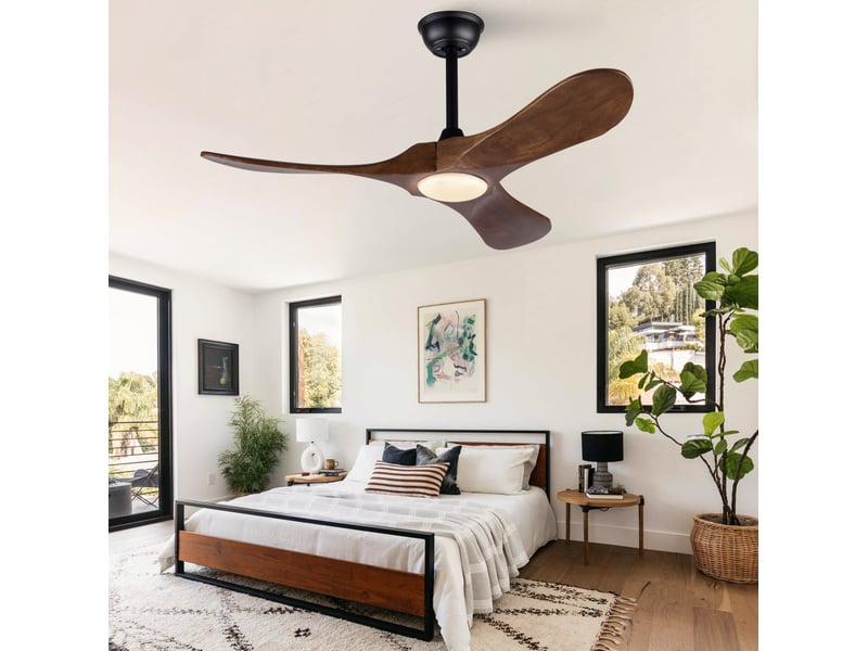  Ventilateur de plafond 42 pouces noir et noyer foncé avec led et télécommande  - Conforama D