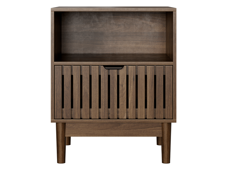  Table de chevet noyer 45 x 39 x 56,5 cm avec tiroir, niche ouverte et pieds en bois  - Conforama A